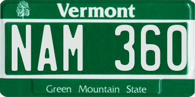 VT license plate NAM360