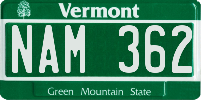 VT license plate NAM362