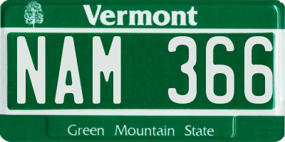VT license plate NAM366