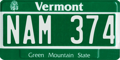 VT license plate NAM374