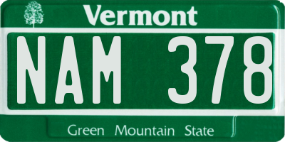 VT license plate NAM378