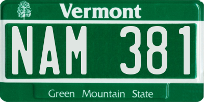 VT license plate NAM381