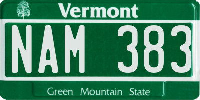 VT license plate NAM383