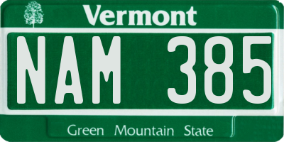 VT license plate NAM385