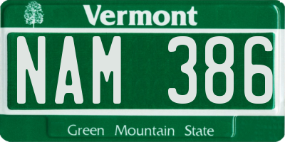 VT license plate NAM386