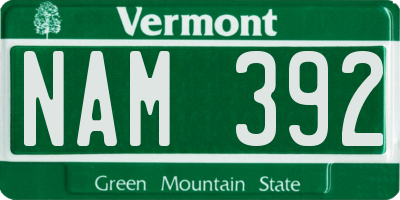 VT license plate NAM392