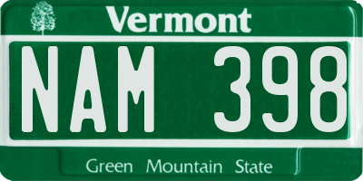 VT license plate NAM398