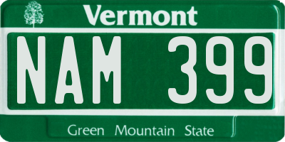 VT license plate NAM399