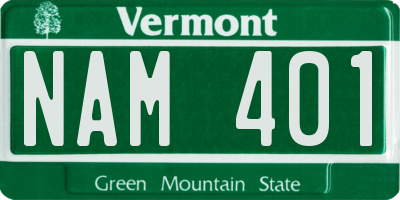 VT license plate NAM401