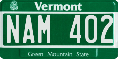 VT license plate NAM402