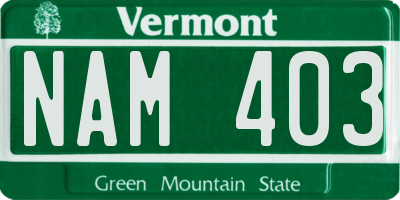 VT license plate NAM403