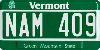 VT license plate NAM409