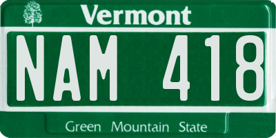 VT license plate NAM418