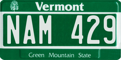VT license plate NAM429
