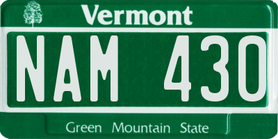 VT license plate NAM430