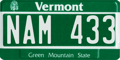 VT license plate NAM433