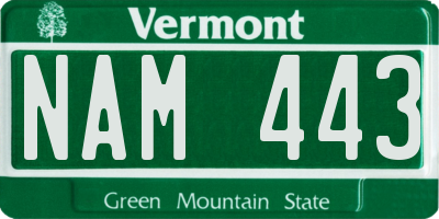 VT license plate NAM443