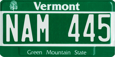 VT license plate NAM445
