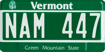 VT license plate NAM447