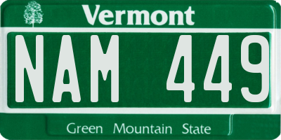 VT license plate NAM449