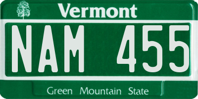 VT license plate NAM455