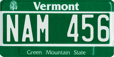 VT license plate NAM456