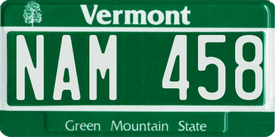 VT license plate NAM458