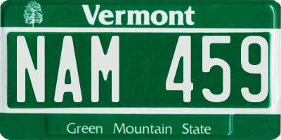 VT license plate NAM459