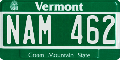 VT license plate NAM462