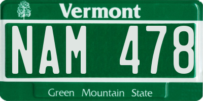 VT license plate NAM478