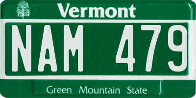 VT license plate NAM479