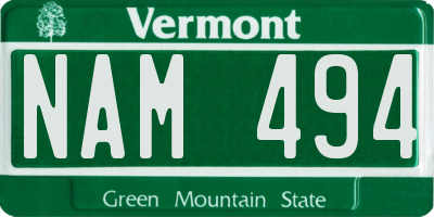 VT license plate NAM494
