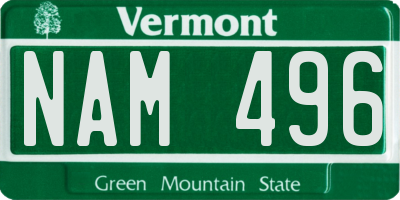 VT license plate NAM496