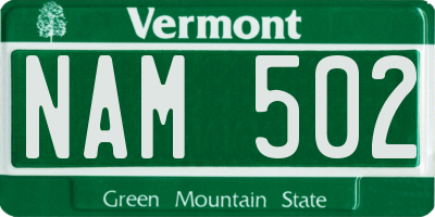 VT license plate NAM502