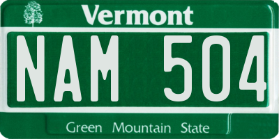 VT license plate NAM504
