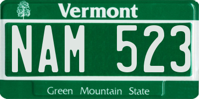 VT license plate NAM523