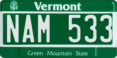VT license plate NAM533