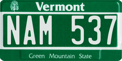 VT license plate NAM537