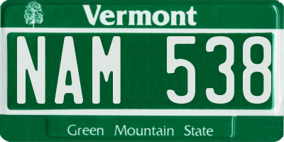 VT license plate NAM538
