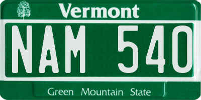 VT license plate NAM540