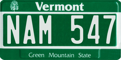 VT license plate NAM547