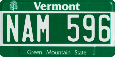 VT license plate NAM596