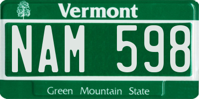 VT license plate NAM598