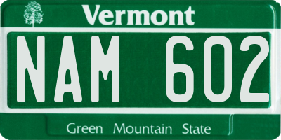 VT license plate NAM602
