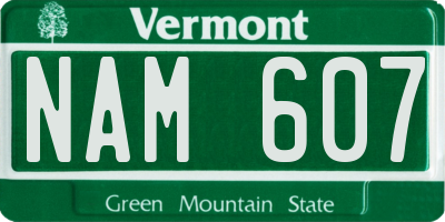 VT license plate NAM607