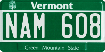 VT license plate NAM608