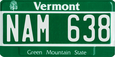 VT license plate NAM638