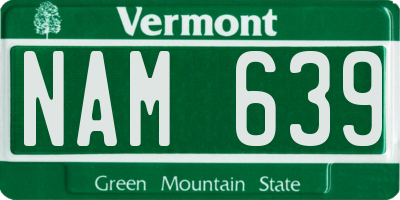 VT license plate NAM639