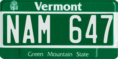 VT license plate NAM647