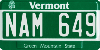 VT license plate NAM649